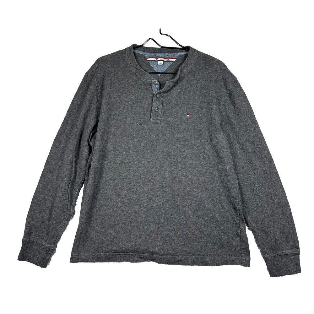 TOMMY HILFIGER Mens Top Long Sleeve L Grey Cotton
